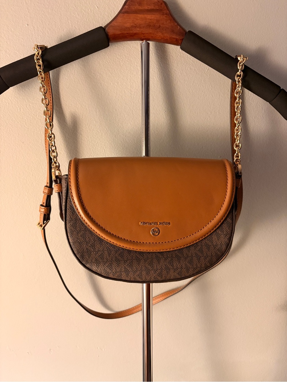 Michael Kors Tan and Brown Saddle Crossbody Bag